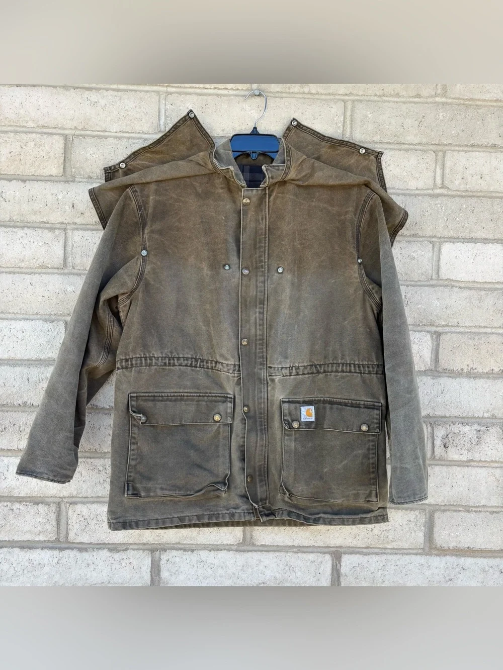 VINTAGE CARHARTT Brown DUSTER CHORE CAPE COAT JACKET Large Distressed Faded